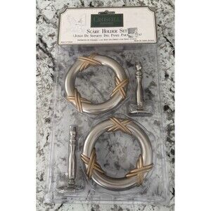 RARE 2 Pack NOS Croscill Home Pewter Roman Ring Steel Gold Holdback Scarf Holder